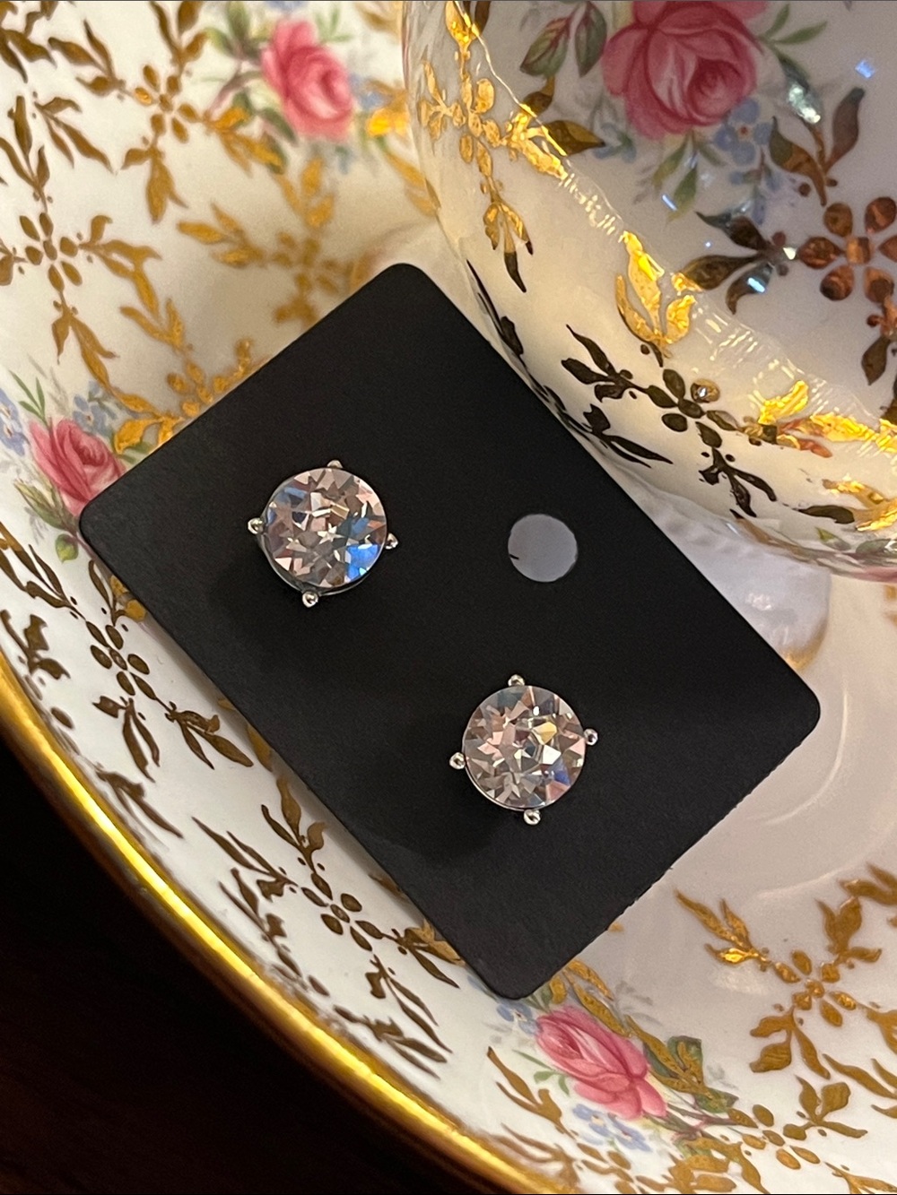 Ann Taylor LOFT Silver Clear Crystal Round Stud Earrings
